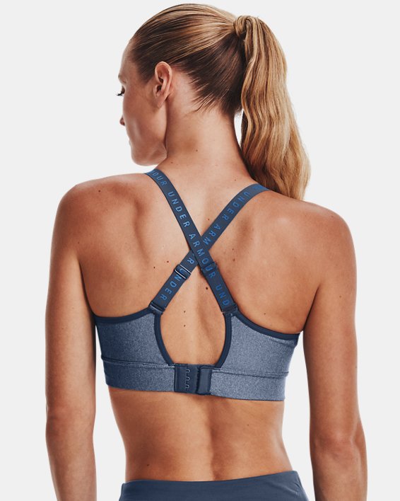 Women's UA Infinity Mid Heather Cover Sports Bra in Blue image number 1